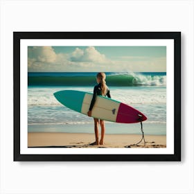 Soul Surfing - Girl Surfer With Longboard Watching Waves Art Print