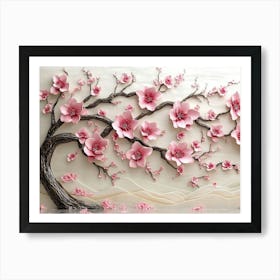 3d Picture Of A Tree With Pink Flowers Background 5 Art Print