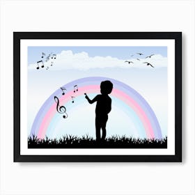 Boy Drawing On A Rainbow Art Print