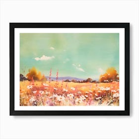 Retro Wildflowers Landscape Art Print