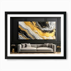 Abstract Art Featuring Liquid Marble Patterns Flowing Together In A Dance Of Grey Black Yellow G 2 1 Art Print