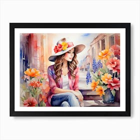 Girl Among Flowers 3 Art Print