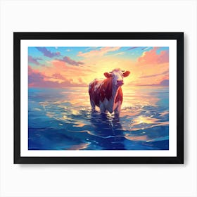 Cow In The Ocean Art Print