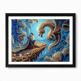 Wizard Playing Chess with a Dragon Art Print