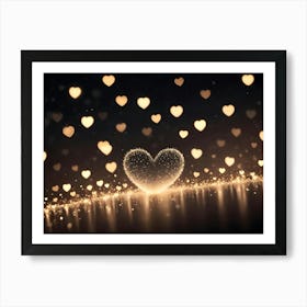 A Romantic Image Of A Heart Made Of Glowing Particles Against A Dark Background With A Scattering Of Heart Shaped Lights, Creating A Magical And Dreamy Atmosphere Art Print