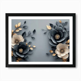 Black And Gold Flowers 1 Art Print