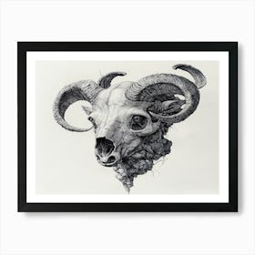 Ram Skull on White Art Print