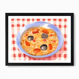 A Plate Of Paella, Top View Food Illustration, Landscape 4 Art Print