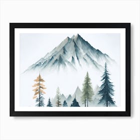 Mountain And Forest In Minimalist Watercolor Horizontal Composition 70 Art Print