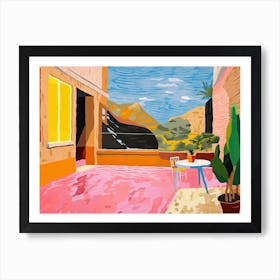 Rooftop With Mountains View, Hockney Style Art Print
