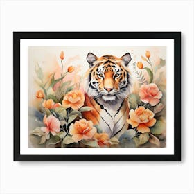 Vintage Tiger Floral Watercolor Wild Art Print