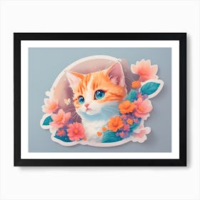 Orange Cat With Flowers Art Print