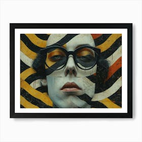Typographic Illusions in Surreal Frames: Woman With Glasses Art Print