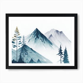 Mountain And Forest In Minimalist Watercolor Horizontal Composition 208 Art Print