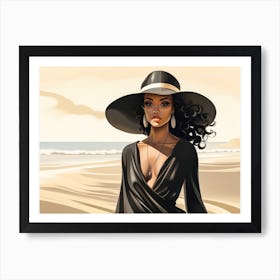 Illustration of an African American woman at the beach 77 Art Print