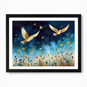 Doves Flying In The Sky Art Print