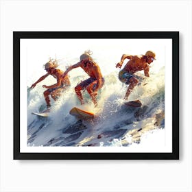 Surfers Riding A Wave Art Print