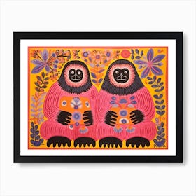 Gorilla 2 Folk Style Animal Illustration Art Print