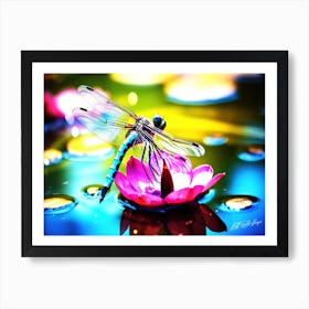 Resting Dragonfly - Dragonfly On Lotus Flower Art Print