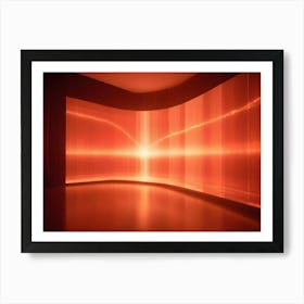 Abstract Digital Image Of A Curved Screen In An Empty Room Displaying A Glowing Orange Waveform, Resembling A Data Visualization Or A Sound Wave Art Print