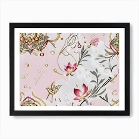 Pink Floral Wallpaper Art Print