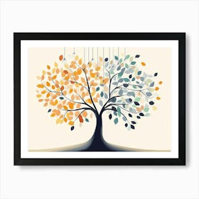 Colorful Tree with Leaves on Hanging Branches of Blue, White and Golden 2 Art Print