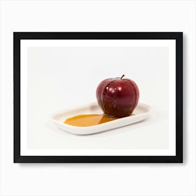 Red Apple With Drops Of Honey On White Plate With Honey Isolated On A White Background Art Print