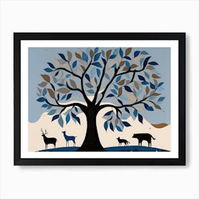 American Quilting Inspired Minimalist Folk Art with Sky Tones, 1368 Art Print