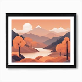 Misty mountains horizontal background in orange tone 22 Art Print