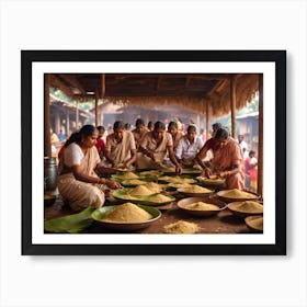 Women Preparing Rice Art Print