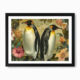 Floral Animal Illustration Emperor Penguin 2 Art Print