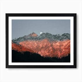 Majestic Mountains At Sunset Oil Painting Landscape Art Print