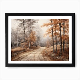 A Painting Of Country Road Through Woods In Autumn 21 Art Print