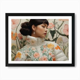 Asian Woman In Floral Jacket Art Print