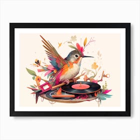 Hummingbird and a vinyl record player Art Print