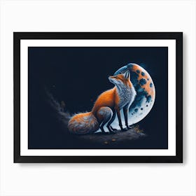 Cute Fox On The Moon Watercolor (6) Art Print
