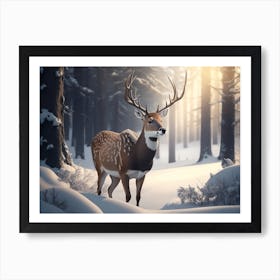 Deer Sightings In Winter Woods Art Print
