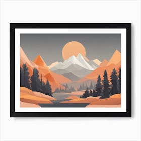 Misty mountains horizontal background in orange tone 40 Art Print