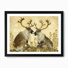 Floral Animal Illustration Caribou 2 Art Print