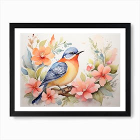 Beautiful Watercolor  Bird Floral Art Art Print