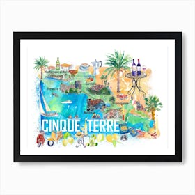 Cinque Terre Illustrated Travel Map With Roads And Highlights Art Print