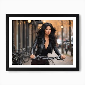 Beautiful Woman Riding A Bike Art Print