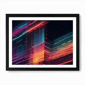 Abstract Illustration Of A Futuristic Cityscape With Glowing Neon Lines And Geometric Shapes Art Print