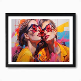 Women In Glasses Painting In The Style Of Electric Art Print