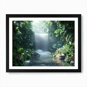 3d Rainforest Scene With Waterfall 2 Art Print