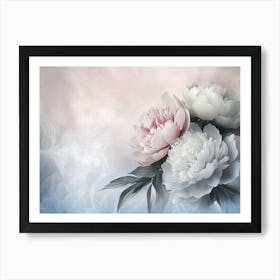 Beautiful Blooming Peonies on an Abstract Ombre Background Art Print