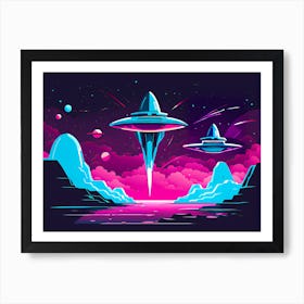 Aliens In Space 202, Futuristic space station, Sci-fi art, Space exploration, Spaceship, Starfield, Nebula, Alien planet, Sci-fi adventure wall decor, Children’s nursery illustration, Kids' room decor Art Print