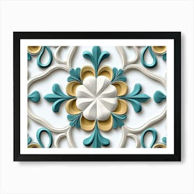 Seamless Relief Sculptureation Retro Pattern Polygon Geometry Star Cross Frame Line Flower Art Print