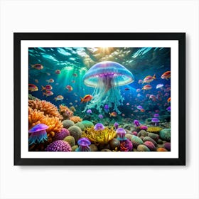 T The Peak Of A Vibrant Coral Reef Bathed In The Art Print