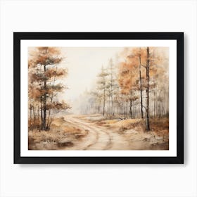 A Painting Of Country Road Through Woods In Autumn 41 Art Print